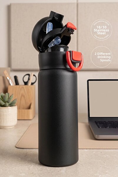 NESS HOME 600 ml Stainless Steel Water Bottle with Strap and Leak-Proof Locki...