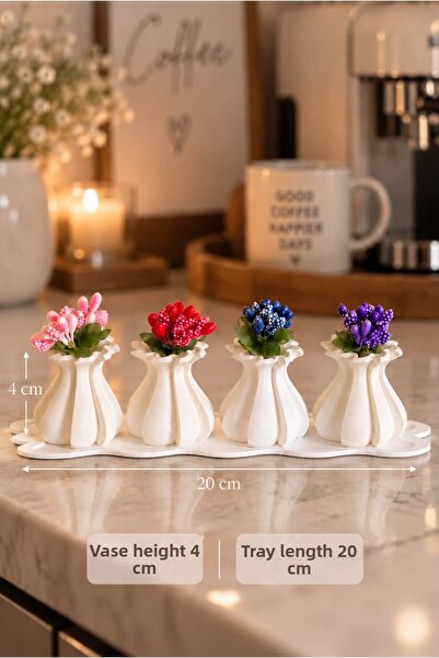 Dezora Home Set de 4 mini vaze decorative – Vază cu flori artificiale și tavă...