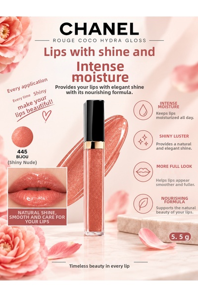 Chanel Rouge Coco 445 Bijou Intense Shimmer Lip Care with Moisturizing Effect...