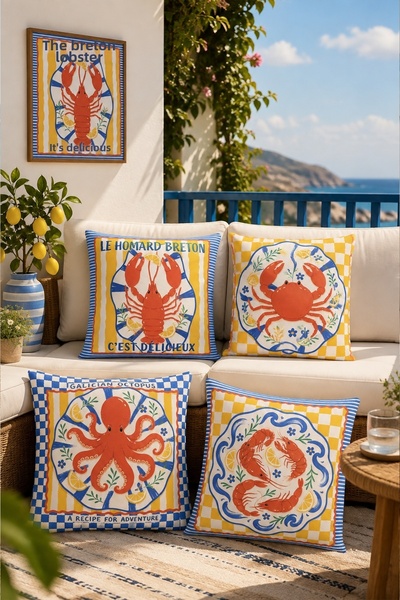 EVPANYA Red Sea Creatures Patterned 4-Piece Throw Pillow Cover Set