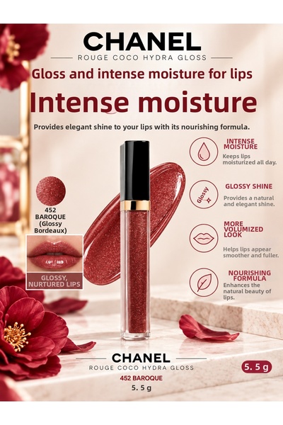 Chanel Rouge Coco 452 Baroque Intense Shimmer Lip Care with Moisturizing Effe...