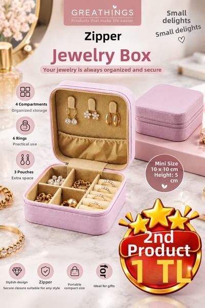 Greathings 10X10X5 cm Mini Zippered Faux Leather Jewelry Box Ring Earring Nec...