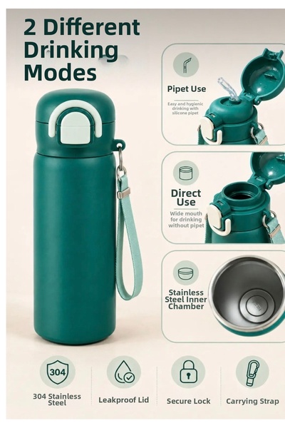 Hane216 304 Stainless Steel Children's Water Bottle 600 ml Leak-Proof Water B...