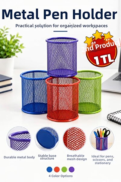 İnfeta 9X10 cm Metal Mesh Pen Holder Colorful Pen Holder Office Home Classroo...