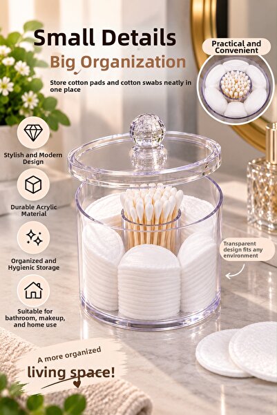 espashome Cotton and Ear Swab Organizer Box with Transparent Lid
