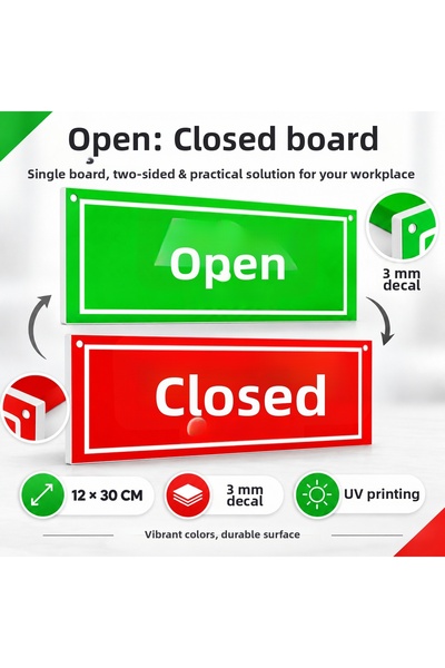 Pass Pano Double-Sided Open-Closed Sign 12 × 30 cm |   3 mm Dekota Uv Printin...
