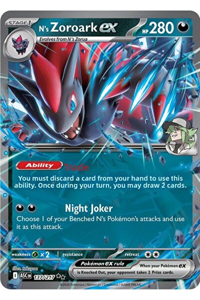 Pokemon N's Zoroark Ex # 137 Ascended Heroes Original Card