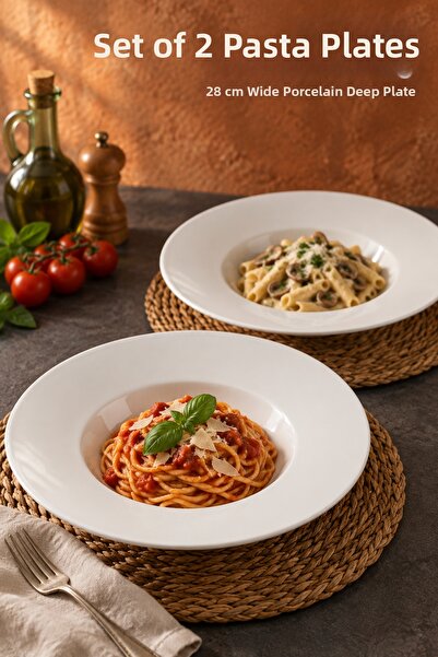 Heda Porselen Katre 2-Piece 28 cm Porcelain Pasta Plate Off-White