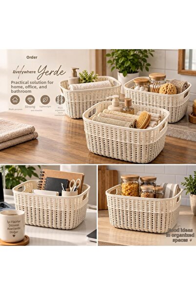 SELKA HOME Medium Size 3-Piece Knitted Patterned Storage Basket