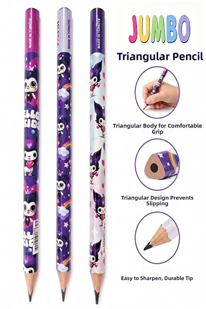 Fatih Kuromi Jumbo Pencil 3 Pieces Triangular Starter Pencil Black My First P...
