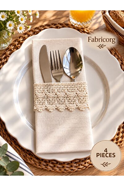 fabricorg Decorative Raw Cloth Cutlery Cover - Spoon - Knife Cover 4 Pcs (100...