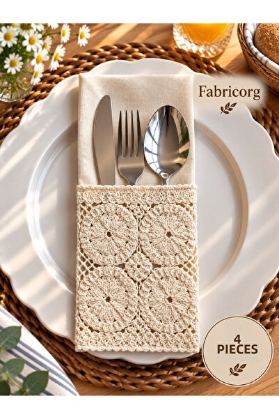 fabricorg Decorative Raw Cloth Cutlery Cover - Spoon - Knife Cover 4 Pcs (100...
