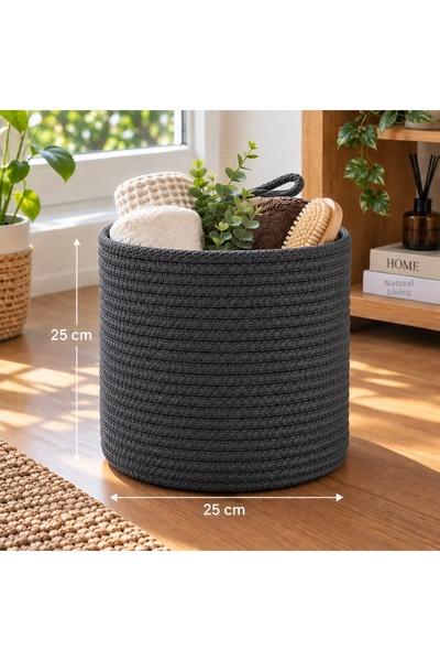 EGE ÖRGÜM 25X25 cm Knitted Rope Basket – Decorative Multi-Purpose Storage and...