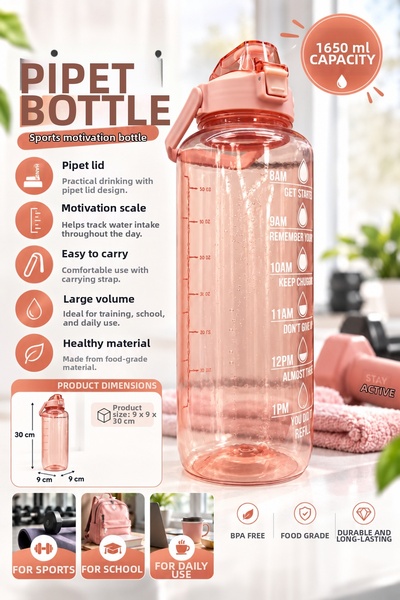 BYTA 1650 ml Motivational Sports Water Bottle with Durable Body