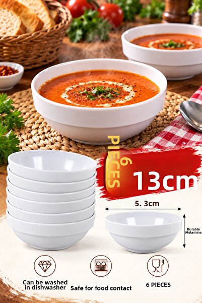 Binbirreyon 6 Pieces Melamine Bowl 13cm Glossy Melamine Soup Bowl Ra676