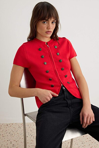 TRENDYOLMİLLA Kırmızı Süslü/Napolyon Düğme Bluz TWOSS26BZ01104