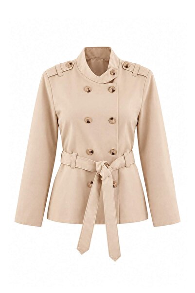Trendyol Collection Petite Stone Regular Fit Stand Collar Trench Coat Twoaw27...