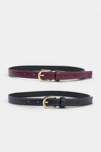 TRENDYOL SHOES Black-Burgundy Double Pack Stitched Detailed Women's Belt Twoa...