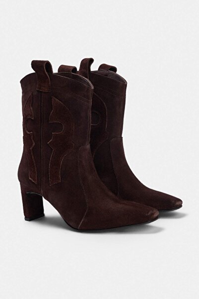 TRENDYOL SHOES Σκούρο καφέ Γνήσιο σουέντ 6,5 εκ. Γυναικείες μπότες καουμπόι μ...