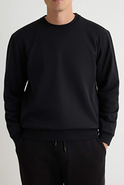 TRENDYOL MAN Siyah Regular/Normal Kesim İçi Polar/Sıcak Tutan Sweatshirt TMNA...