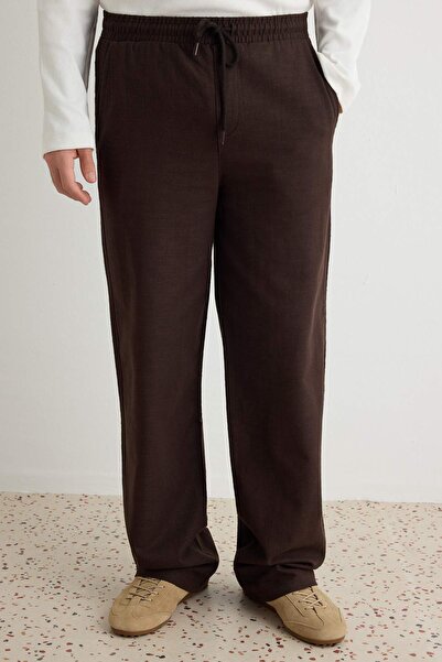 Trendyol Collection Brown 100% Cotton Seasonal Pocket Elastic Waist Baggy Men...
