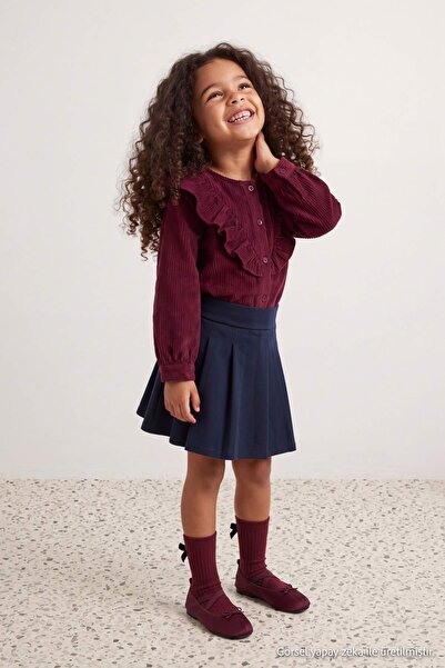 TRENDYOLKIDS Bordo Kız Çocuk Uzun Kollu Kadife Gömlek TKDAW27GO00012