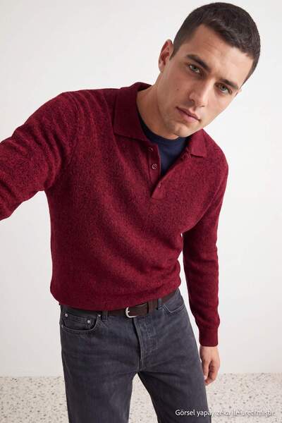 Trendyol Kollektion Burgunderroter, strukturierter Pullover mit regulärem Pol...