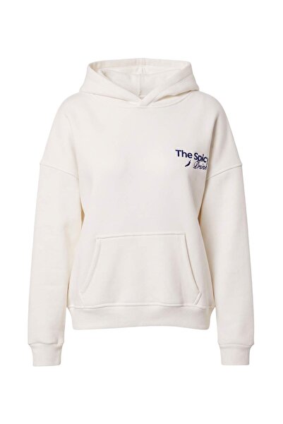 Trendyol Collection Ecru Food Printed Thick Oversize/Wide Cut Hooded Knitted ...