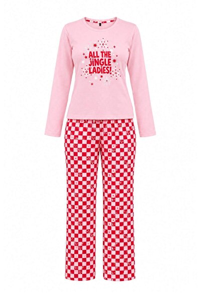 Trendyol Collection Pink Christmas Themed Soft Touch Knitted Pajama Set Thmaw...