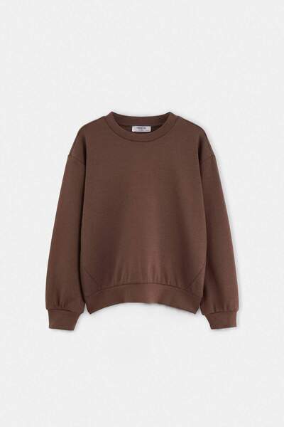 TRENDYOLKIDS Light Brown Girls' Plain Knitted Sweatshirt Tkdaw27Sw00072