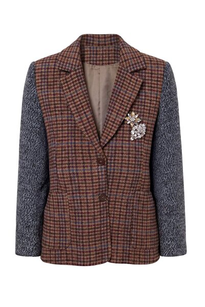 Trendyol Collection Brown-Multicolor Blazer Jacket Twoaw27Bc00057