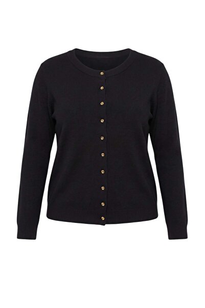 Trendyol Curve Wardrobe Essentials Black Button Detailed Cotton Basic Knitwea...