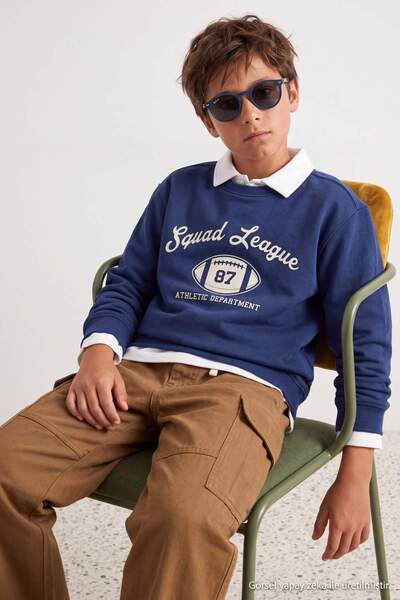 TRENDYOLKIDS Navy Blue Boy's Printed Knitted Sweatshirt Tkdaw27Sw00036