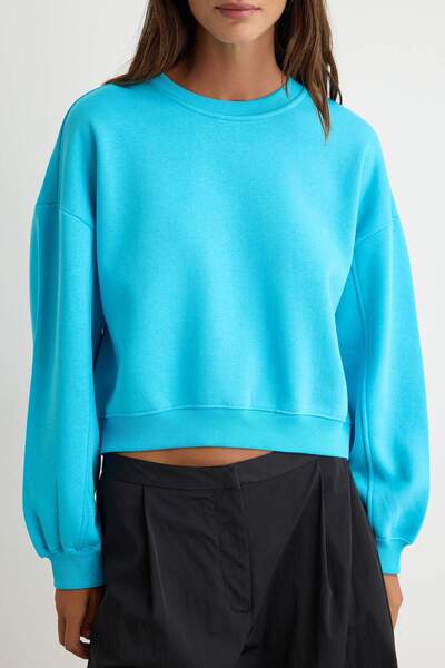 Trendyol Collection Turquoise Thick Fleece Lined Oversize/Wide Cut Knitted Sw...