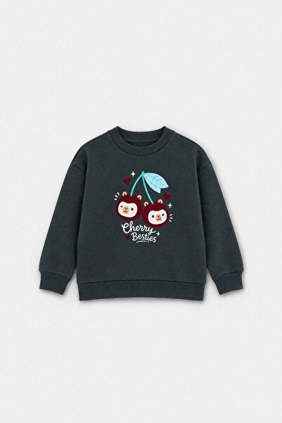TRENDYOLKIDS سويت شيرت أطفال مطبوع باللون الأنثراسايت للبنات TKDAW27SW00070