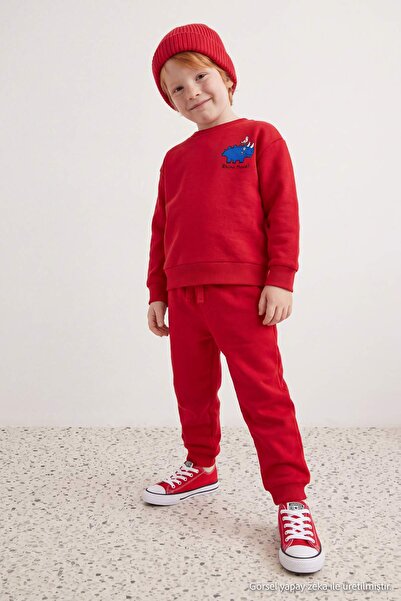 TRENDYOLKIDS Kırmızı Erkek Çocuk Baskılı Örme Alt - Üst Takım TKDAW27AU00055