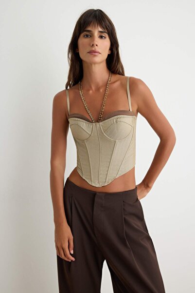 Trendyol Collection Beige Plain Long Knitted Lace Bustier Tpraw27Bs00027