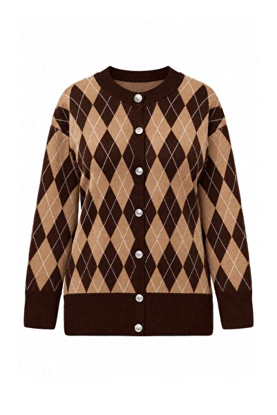 Trendyol Modest Brown Plaid Pattern Oversize Hijab Knitwear Cardigan Tctaw27T...