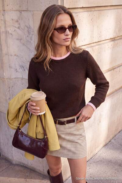 Trendyol Collection Wardrobe Essentials Brown Soft Textured Color-Blocked Cre...