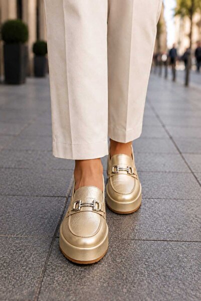 Oneka Shoes Kadın Günlük Loafer Tokalı Altın Rugan 020926KLARSY1023