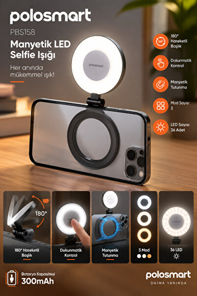Polosmart Pbs158 Magsafe Selfie Light 36 Led 3 Modes Magnetic Phone Camera Vi...