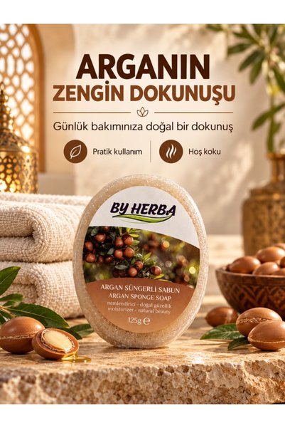 By Herba Argan Oil Natural Glycerin Sponge Soap Peeling Effective Shower Pleasure Moisturizing Solid Shower Gel Purifying Smoothing Body Bath Soap 130Gr