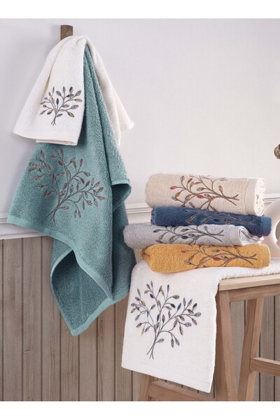 MARİBOR (Set of 6) Premium 3D Embroidered Bamboo Special Boxed 50X90Cm. Çeyiz...