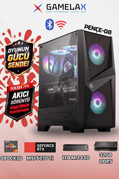 Gamelax PENÇE-08 AMD Ryzen7 9800X3D RTX5070 Tİ 16GB 32GB DDR5 Ram 1TB M.2 SSD...