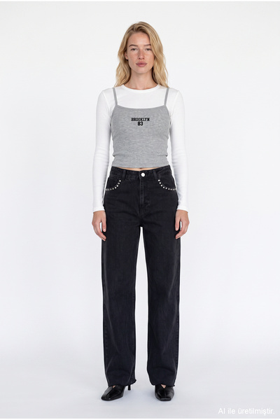 Quzu Straight Cut Jeans with Trok Accessories Black