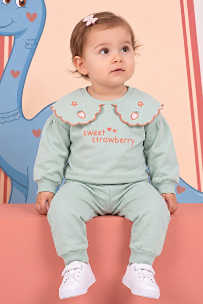 Rocha Baby Rocha Baby Girl Water Green Strawberry Embroidered Peter Pan colla...