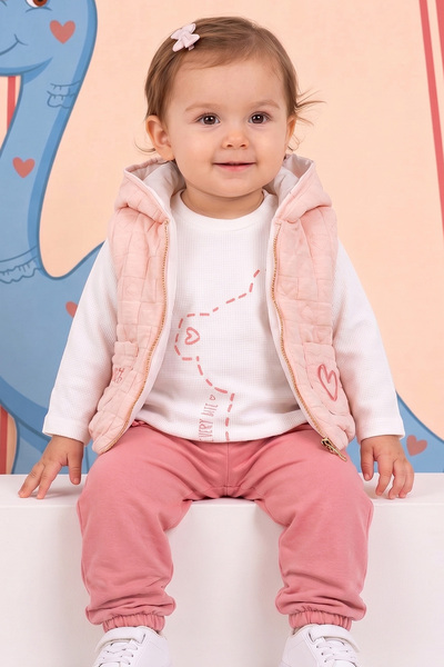 Rocha Baby Rocha Baby Girl Pink Heart Embroidered Hooded Vest Set 3-Piece Set...