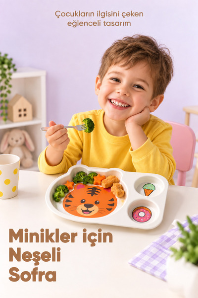 Wumboo 3-Compartment Animal Patterned Melamine Children's Plate - Extra Durable Bpa Free Nutrition Plate - Kaplan
