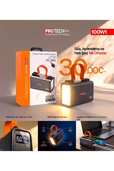 marknet protech 30000 mah ışıklı powerbank 100w çıkışlı