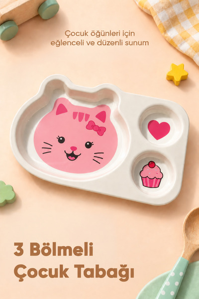 Wumboo 3-Compartment Animal Patterned Melamine Children's Plate - Extra Durab...